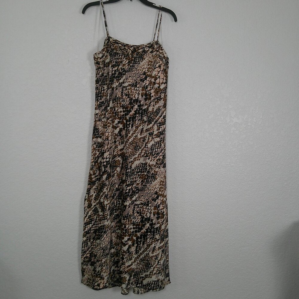 NWT Anthropologie Printed Square-Neck Slip Dress Snake Print Small Shirred